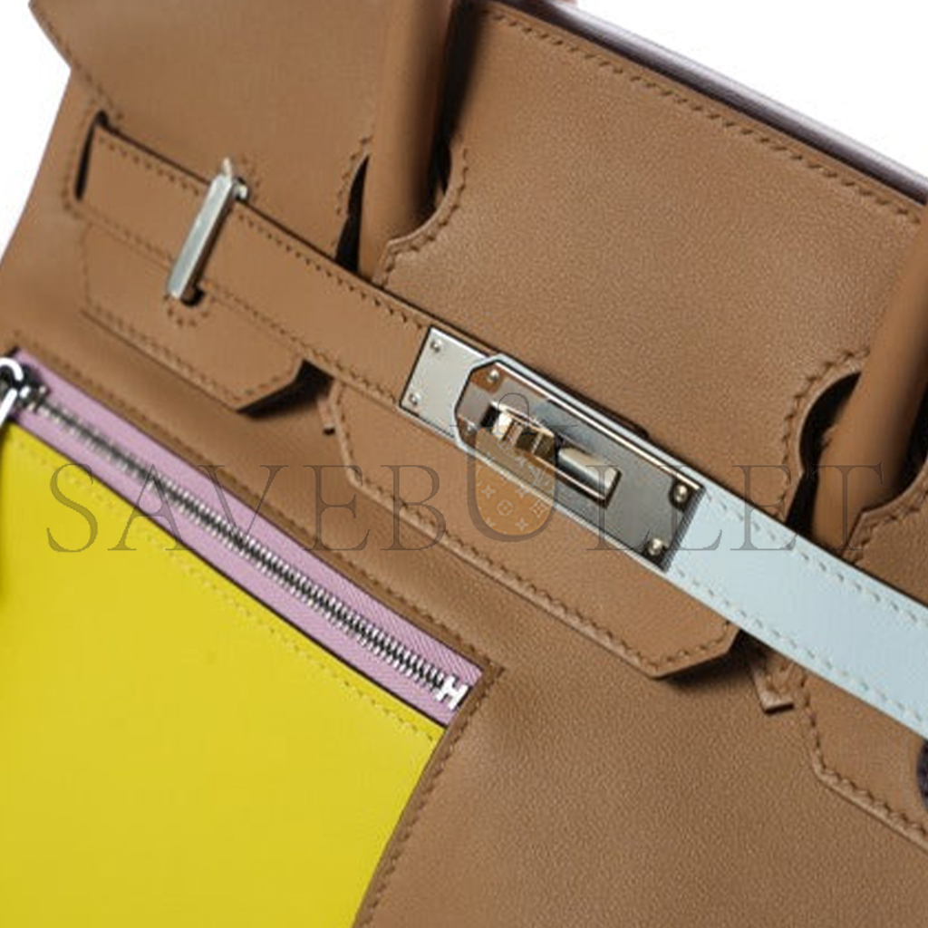 HERMÈS MASTER BIRKIN COLORMATIC 30 SWIFT LEATHER CHAILIMEBLUE BRUMECASSIS SILVER BUCKLE BAG MSBK3515001 (30*22*16cm)
